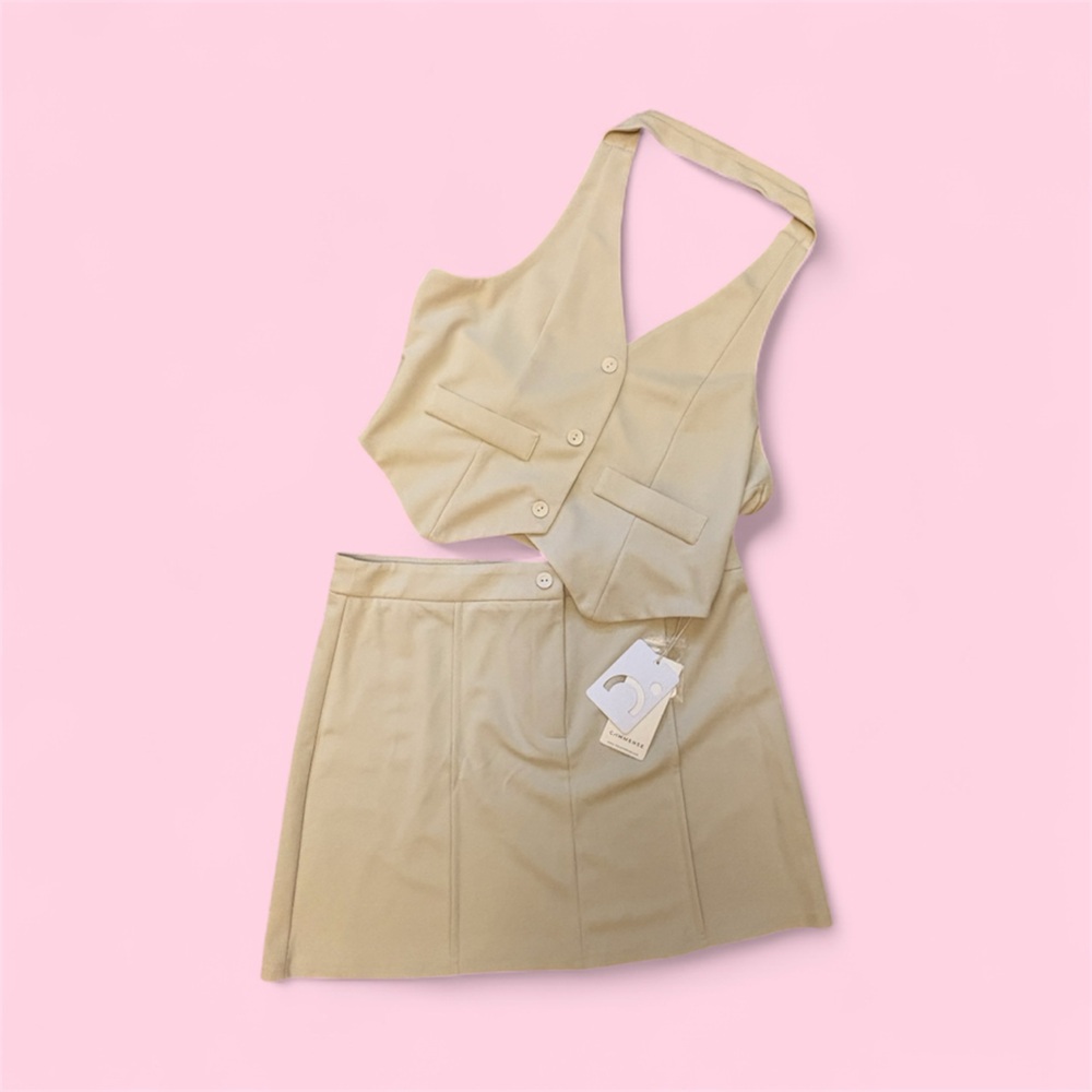 Cream Vest and Skirt Set
